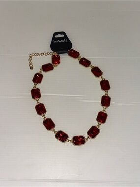 Love Rocks Gold-Tone Necklace with Red Faceted Stones